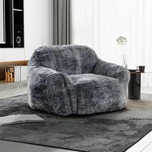 espidoo Soft Faux Fur Bean Bag Chair: Modern Memory Foam Lounger with Armrest - Blue & Gray Polyester Upholstery for Living Room & Game Room - 47" L x 43" W x 30" H Compact Shipping