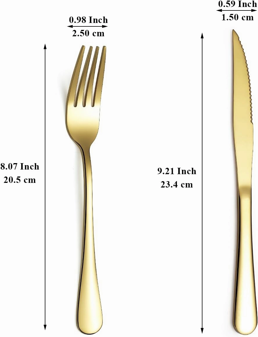 Evanda Gold Steak Knives Set 24 Piece, Gold Titanium Plating Stainless Steel 12 Dinner Forks and 12 Dinner Knives Set, Steak Knives Steak Forks, Dishwasher Safe
