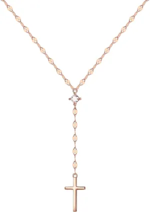 EVER FAITH Y-Shaped Necklace 925 Sterling Silver Jewelry Dainty CZ Cross Pendant Lariat Necklaces for Women