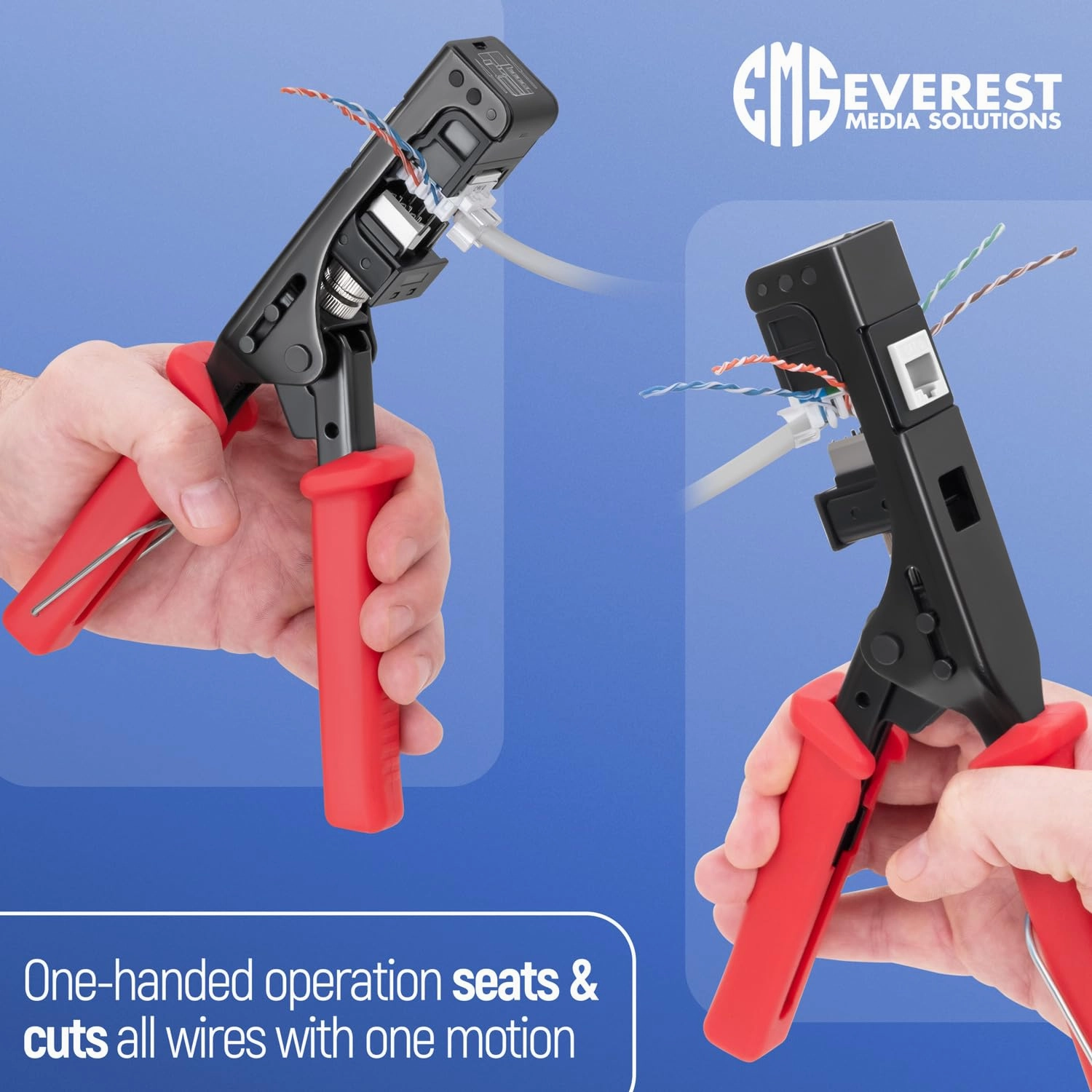 Everest easyJACK - 45° Angled Speed Termination Keystone Tool Set - with 20-Pack of RJ45 Cat6A Keystone Jacks in White (Slim Profile Design) - Time Saver Network Punch Down Tool Cat6A