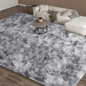 EVOIONOS Area Rug for Living Room Bedroom, Washable 6x9 Fluffy Shag Large Rug, Soft Plush Non Slip Carpet for Indoor Floor Bedside Nursery Kids Room, Dorm, Home Decor Aesthetic, Tie-Dyed Light Grey