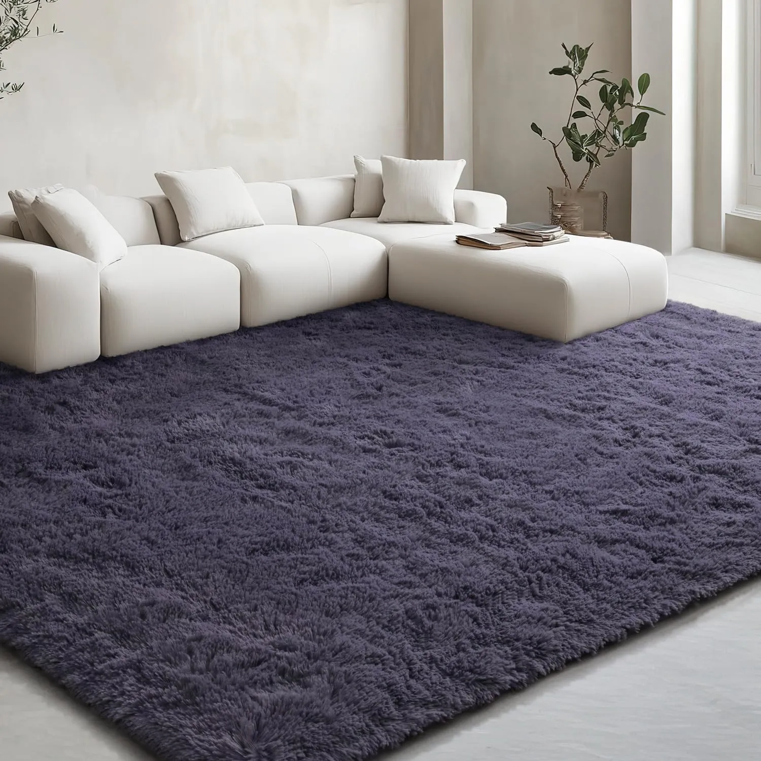 EVOIONOS Ultra Soft Area Rug for Bedroom, 4x6 Machine Washable Fluffy Shag Rug for Living Room, Plush Non Slip Carpet for Indoor Floor Bedside Nursery Kids Girls Room Home Decor Aesthetic, Gray Purple