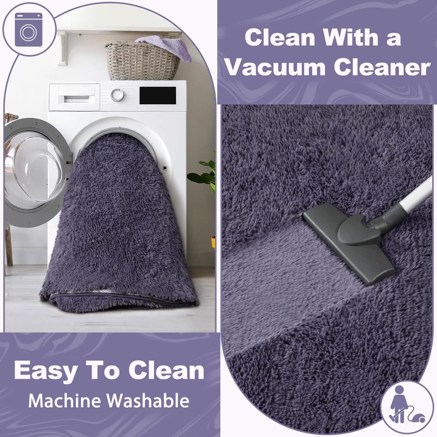 EVOIONOS Ultra Soft Area Rug for Bedroom, 4x6 Machine Washable Fluffy Shag Rug for Living Room, Plush Non Slip Carpet for Indoor Floor Bedside Nursery Kids Girls Room Home Decor Aesthetic, Gray Purple