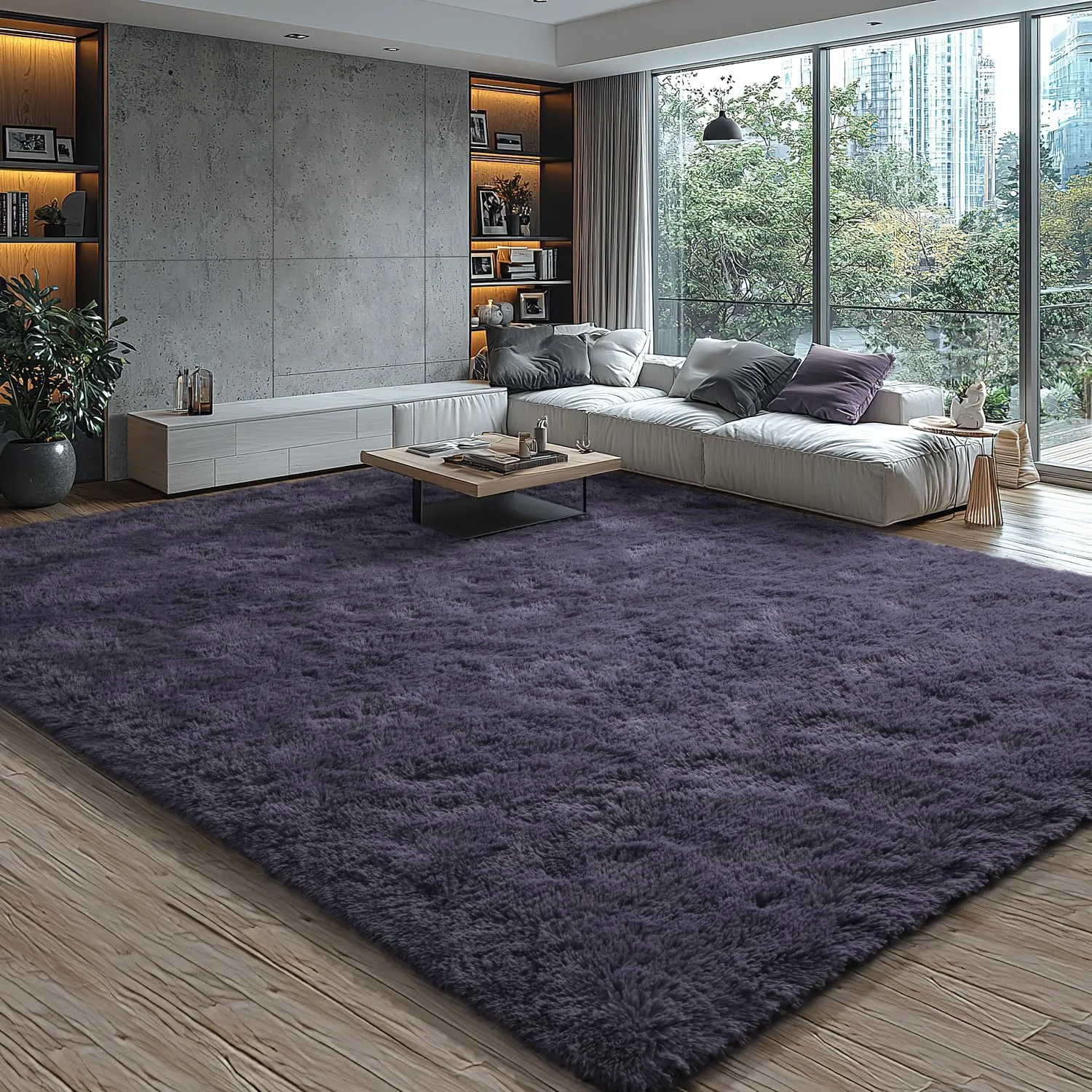EVOIONOS Ultra Soft Area Rug for Bedroom, 4x6 Machine Washable Fluffy Shag Rug for Living Room, Plush Non Slip Carpet for Indoor Floor Bedside Nursery Kids Girls Room Home Decor Aesthetic, Gray Purple
