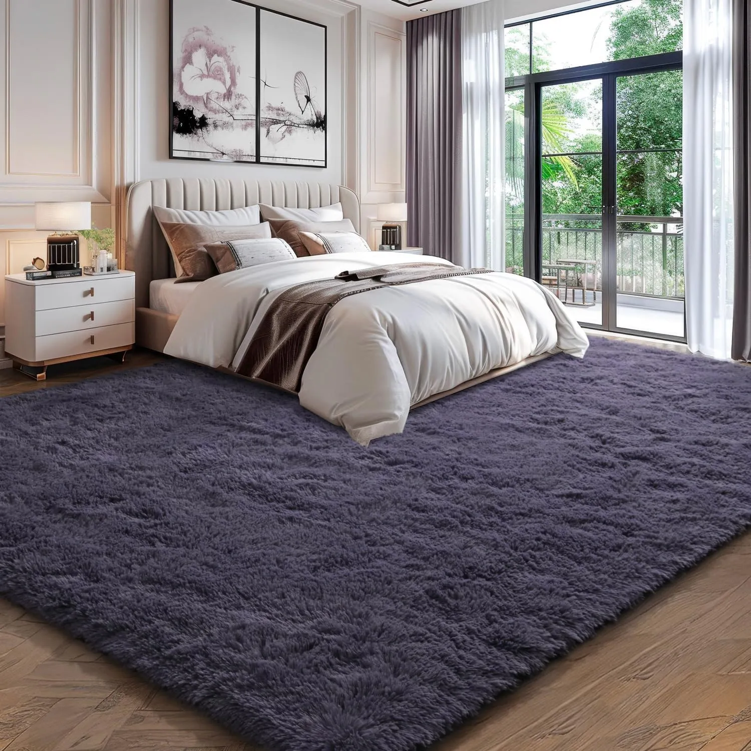EVOIONOS Ultra Soft Area Rug for Bedroom, 4x6 Machine Washable Fluffy Shag Rug for Living Room, Plush Non Slip Carpet for Indoor Floor Bedside Nursery Kids Girls Room Home Decor Aesthetic, Gray Purple