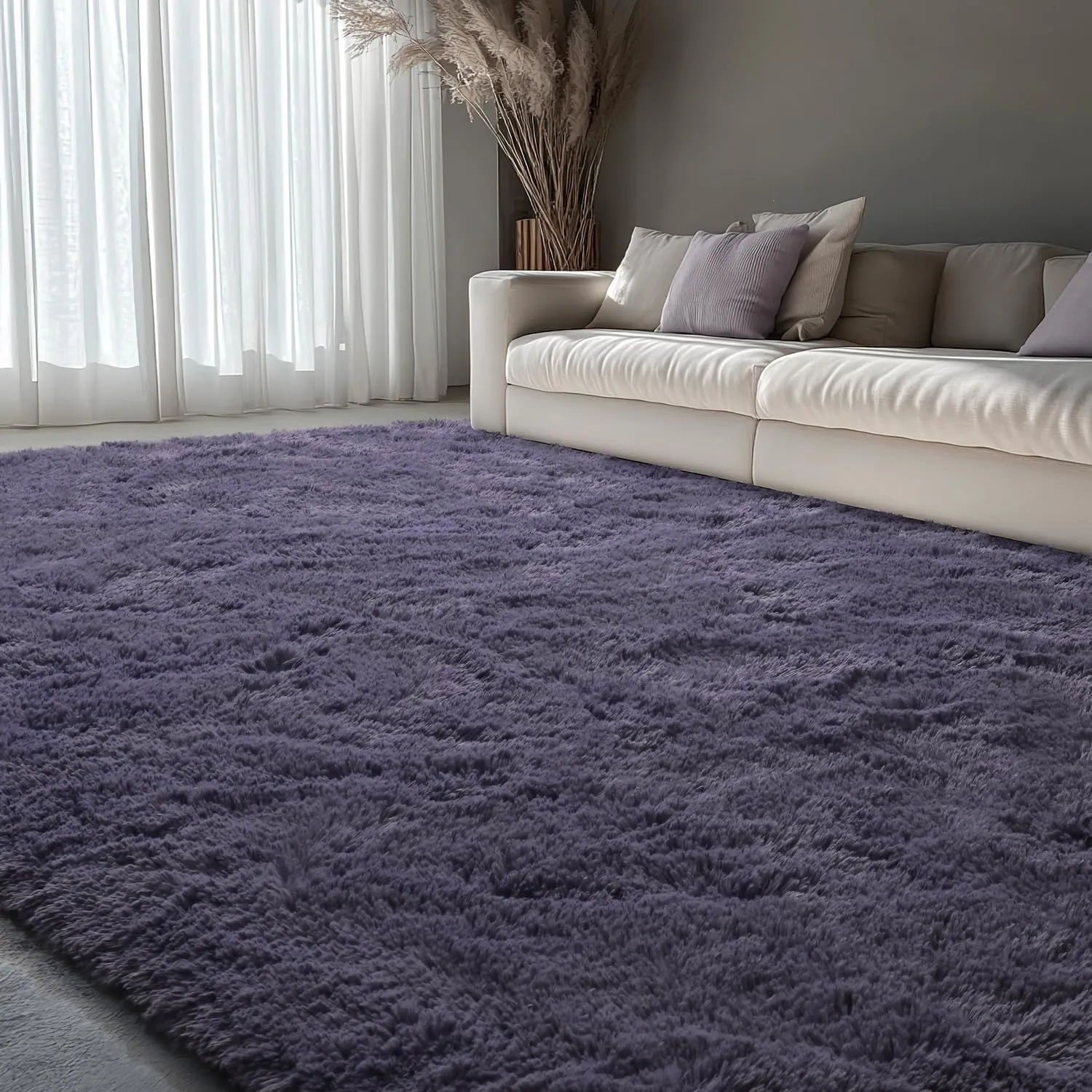 EVOIONOS Ultra Soft Area Rug for Bedroom, 4x6 Machine Washable Fluffy Shag Rug for Living Room, Plush Non Slip Carpet for Indoor Floor Bedside Nursery Kids Girls Room Home Decor Aesthetic, Gray Purple