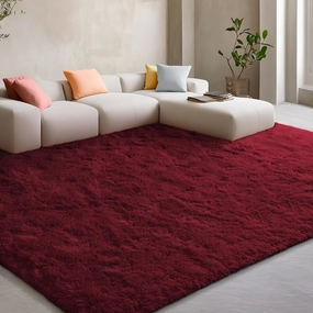 EVOIONOS Ultra Soft Area Rug for Bedroom, 4x6 Machine Washable Fluffy Shag Rug for Living Room, Plush Non Slip Carpet for Indoor Floor Bedside Nursery Kids Girls Dorm, Home Decor Aesthetic, Burgundy