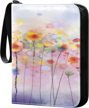 Exnundod 4 Pocket Trading Card Binder Abstract Poppy Colorful, PU Leather Card Collection Binder Spring Watercolor 400 Cards Organizer Binder Collectible Trading Card Albums for Sports Game Card