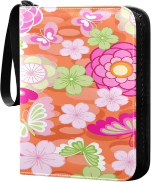 Exnundod 4 Pocket Trading Card Binder Beautiful Butterflies Spring, PU Leather Card Collection Binder Colorful Asian Floral 400 Cards Organizer Binder Collectible Trading Card Albums for Sports Game