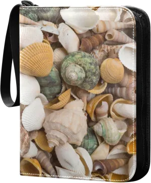 Exnundod 4 Pocket Trading Card Binder Colorful Seashells PU Leather Card Collection Binder Summer Beach Seascape Sports Card Binder 400 Cards Organizer Trading Card Albums for Cards