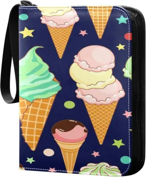 Exnundod 4 Pocket Trading Card Binder Ice Creams Summer PU Leather Card Collection Binder Colorful 400 Cards Organizer Binder Collectible Trading Card Albums for Sports Game Card