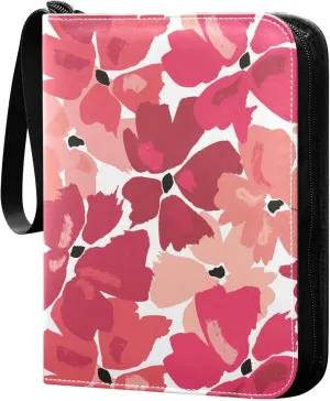 Exnundod 4 Pocket Trading Card Binder Pink Red Flowers PU Leather Card Collection Binder Colorful Plant Floral 400 Cards Organizer Binder Collectible Trading Card Albums for Sports Game Card