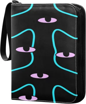 Exnundod Black Cat Head Trading Card Binder for Cards, Magic Colorful Eyes Card Album 4-Pockets for 400 Cards with Removable Sleeves PU Baseball Card Holder Football Sports Card Collection