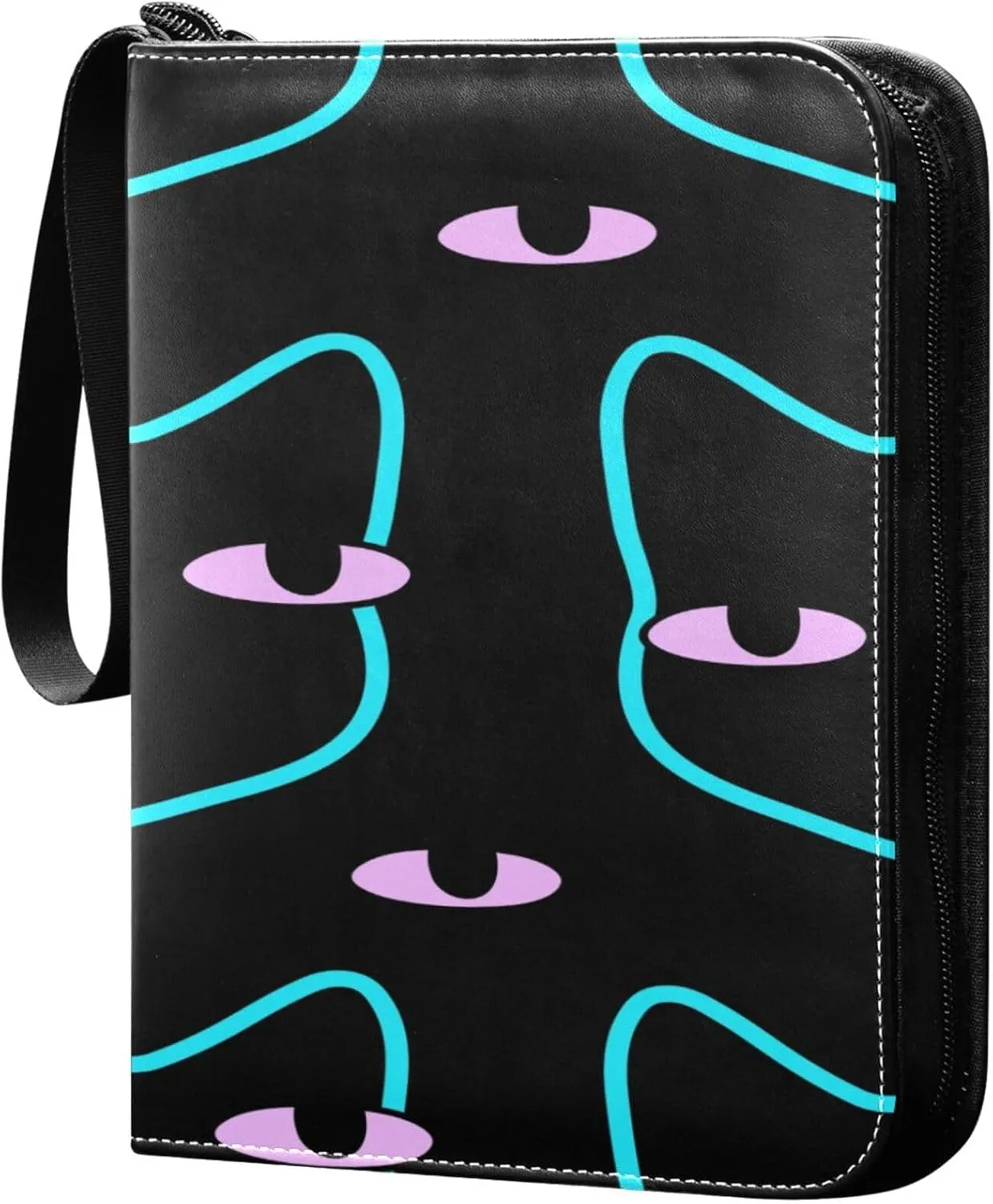 Exnundod Black Cat Head Trading Card Binder for Cards, Magic Colorful Eyes Card Album 4-Pockets for 400 Cards with Removable Sleeves PU Baseball Card Holder Football Sports Card Collection