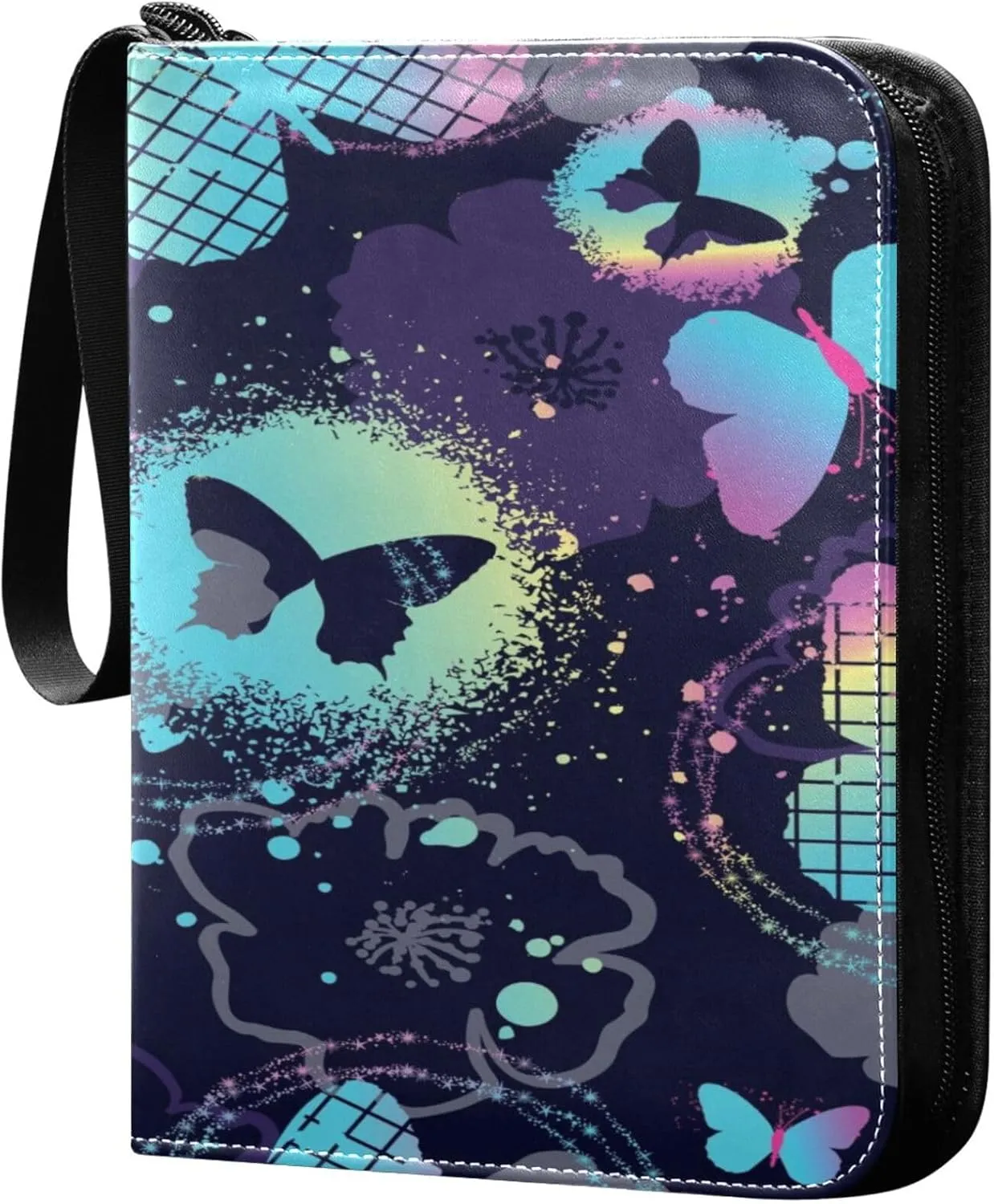 Exnundod Bright with Butterfly Trading Card Binder for Cards, Colorful Card Album 4-Pockets for 400 Cards with Removable Sleeves PU Baseball Card Holder Football Sports Card Collection