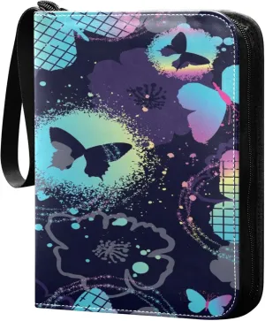Exnundod Bright with Butterfly Trading Card Binder for Cards, Colorful Card Album 4-Pockets for 400 Cards with Removable Sleeves PU Baseball Card Holder Football Sports Card Collection