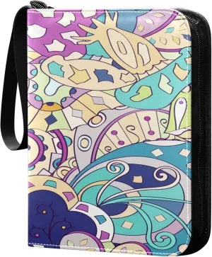 Exnundod Colorful Exotic Shapes Trading Card Binder for Cards, Card Album 4-Pockets for 400 Cards with Removable Sleeves PU Baseball Card Holder Football Sports Card Collection