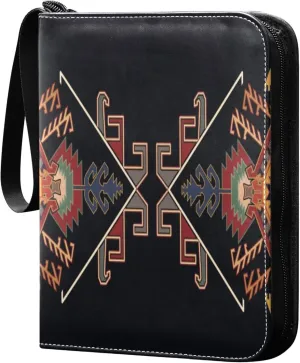 Exnundod Colorful Geometrical Border Trading Card Binder for Cards, Unique Card Album 4-Pockets for 400 Cards with Removable Sleeves PU Baseball Card Holder Football Sports Card Collection