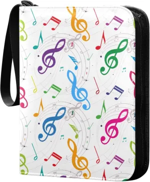 Exnundod Colorful Music Notes Trading Card Binder for Cards, Treble Symbol Card Album 4-Pockets for 400 Cards with Removable Sleeves PU Baseball Card Holder Football Sports Card Collection