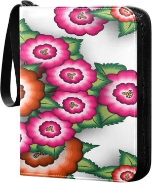 Exnundod Embroidery Mexican Mandala Trading Card Binder for Cards, Ethnic Colorful Flowers Card Album 4-Pockets for 400 Cards with Removable Sleeves PU Baseball Card Holder Football Sports Card Colle