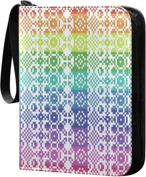 Exnundod Embroidery Rainbow Trading Card Binder for Cards, Colorful Unique Card Album 4-Pockets for 400 Cards with Removable Sleeves PU Baseball Card Holder Football Sports Card Collection