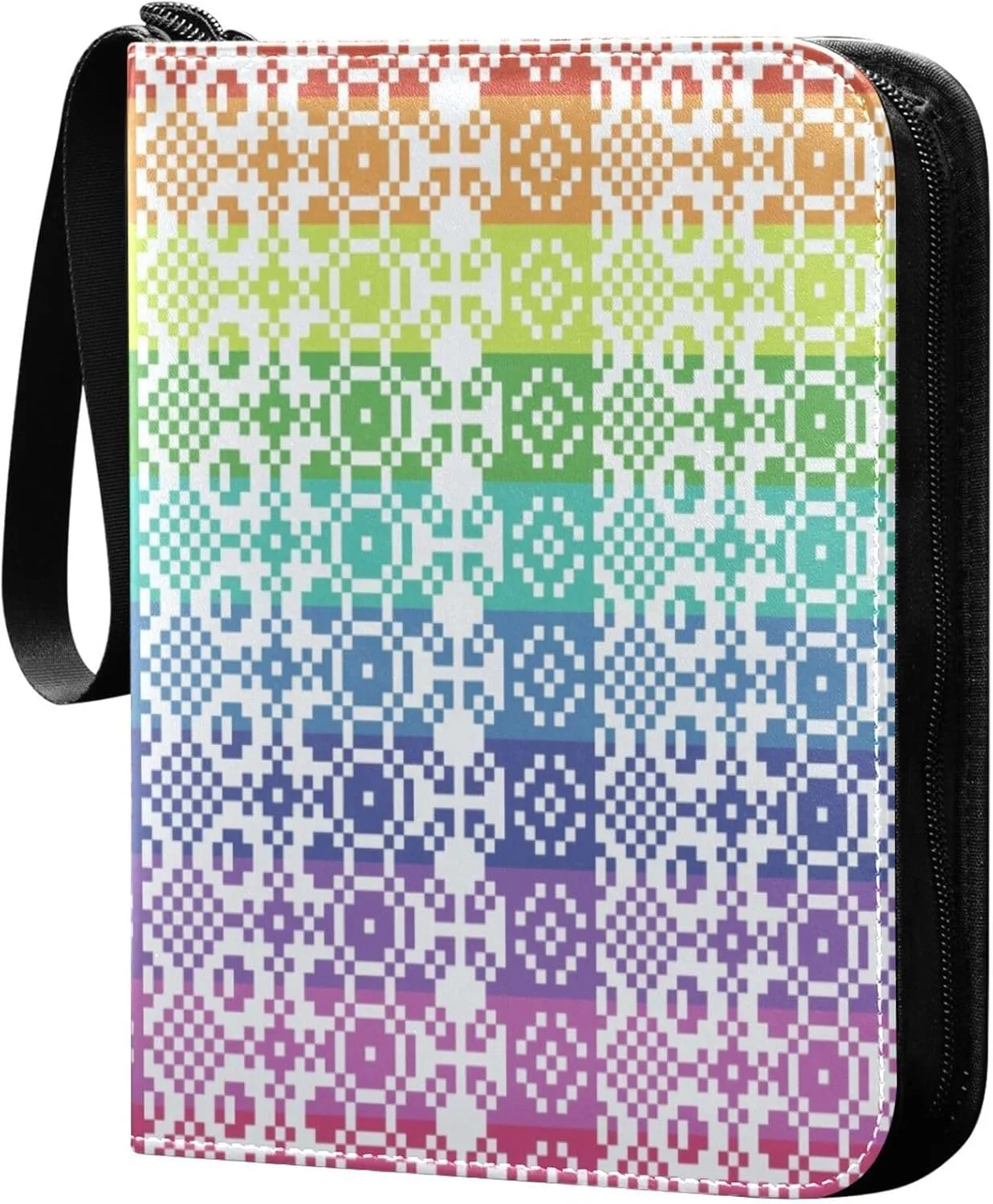 Exnundod Embroidery Rainbow Trading Card Binder for Cards, Colorful Unique Card Album 4-Pockets for 400 Cards with Removable Sleeves PU Baseball Card Holder Football Sports Card Collection