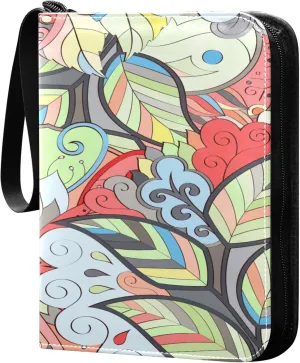 Exnundod Exotic Colorful Flowers Trading Card Binder for Cards, Vintage Card Album 4-Pockets for 400 Cards with Removable Sleeves PU Baseball Card Holder Football Sports Card Collection
