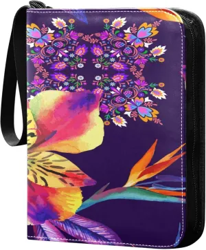 Exnundod Flowers Trading Card Binder for Cards, Floral Colorful Card Album 4-Pockets for 400 Cards with Removable Sleeves PU Baseball Card Holder Football Sports Card Collection