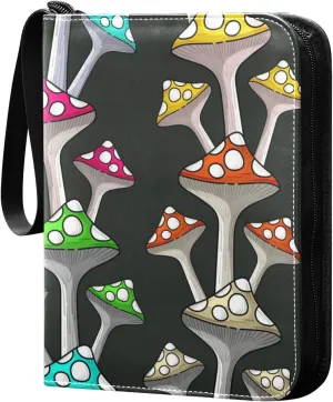 Exnundod Mushrooms with White Dots Trading Card Binder for Cards, Colorful Card Album 4-Pockets for 400 Cards with Removable Sleeves PU Baseball Card Holder Football Sports Card Collection