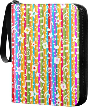 Exnundod Musical Notes Colorful Stars Trading Card Binder for Cards, Card Album 4-Pockets for 400 Cards with Removable Sleeves PU Baseball Card Holder Football Sports Card Collection