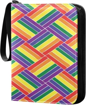 Exnundod Rainbow Embroidery Trading Card Binder for Cards, Colorful Card Album 4-Pockets for 400 Cards with Removable Sleeves PU Baseball Card Holder Football Sports Card Collection