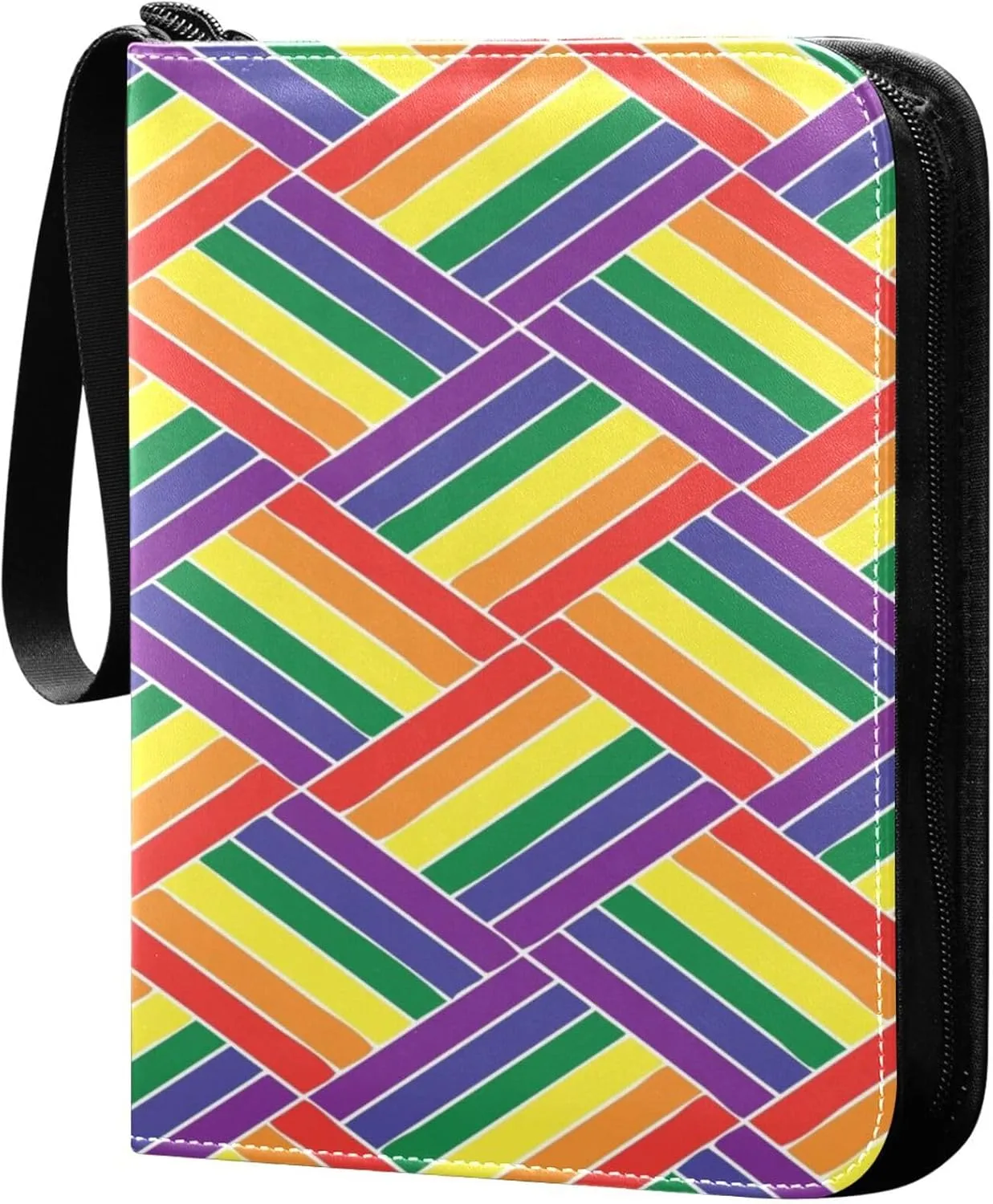 Exnundod Rainbow Embroidery Trading Card Binder for Cards, Colorful Card Album 4-Pockets for 400 Cards with Removable Sleeves PU Baseball Card Holder Football Sports Card Collection