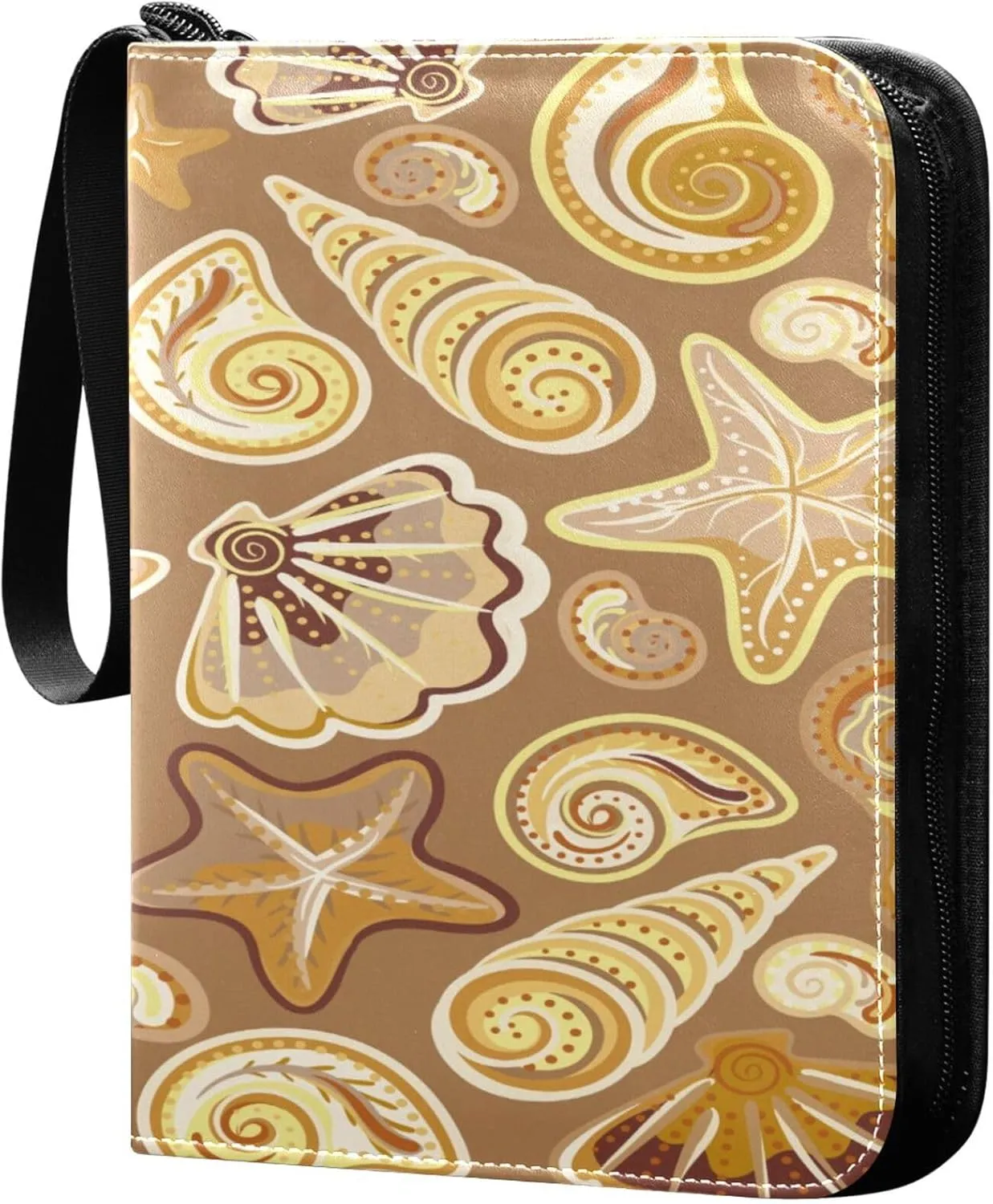 Exnundod Shells Starfish Seamless Pattern Trading Card Binder for Cards, Colorful Sports Card Binder Card Album 4-Pockets for 400 Cards PU Baseball Football Game Cards Collection