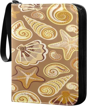 Exnundod Shells Starfish Seamless Pattern Trading Card Binder for Cards, Colorful Sports Card Binder Card Album 4-Pockets for 400 Cards PU Baseball Football Game Cards Collection