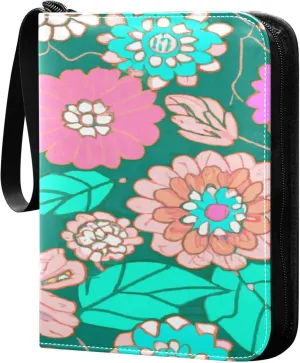 Exnundod Sport Card Binder Cartoon Retro Colorful Floral 4 Pocket Trading Card Binder PU Leather Card Collection 400 Cards Organizer Trading Card Albums for Sports Game Card