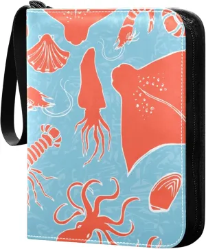 Exnundod Sport Card Binder Colorful Marine Animals 4 Pocket Trading Card Binder PU Leather Card Collection Sea Icons Texture 400 Cards Organizer Trading Card Albums for Sports Game Card