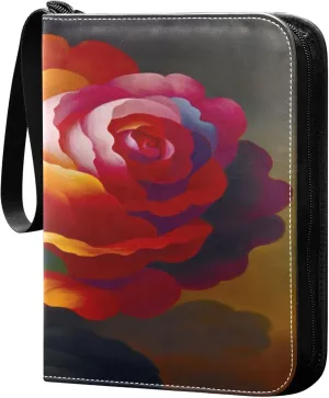 Exnundod Valentines Day Artistic Rose Trading Card Binder for Cards, Colorful Card Album 4-Pockets for 400 Cards with Removable Sleeves PU Baseball Card Holder Football Sports Card Collection