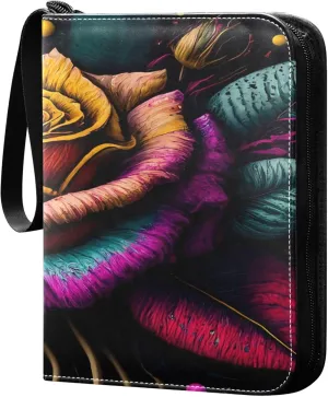 Exnundod Valentines Day Colorful Rose Trading Card Binder for Cards, Artist Card Album 4-Pockets for 400 Cards with Removable Sleeves PU Baseball Card Holder Football Sports Card Collection
