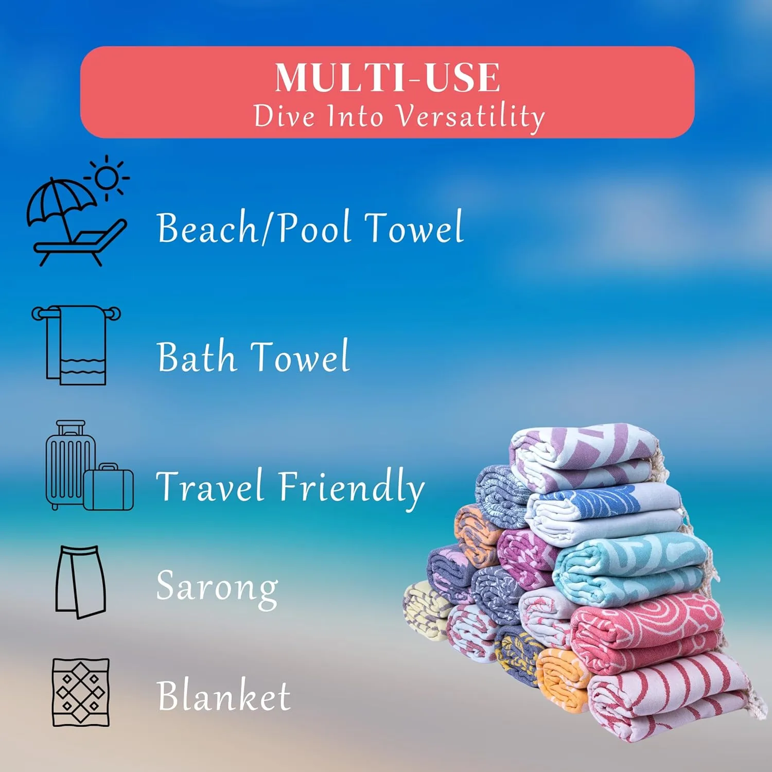 Extra Large Beach Towels Oversized (69 x 37 inch) - Turkish Cotton, Packable, Thin Swim Towels Quick Dry for Swimmers - Big Beach Towel for Adults - Cloud, Anti Sand, Lightweight, Compact Pool Towels