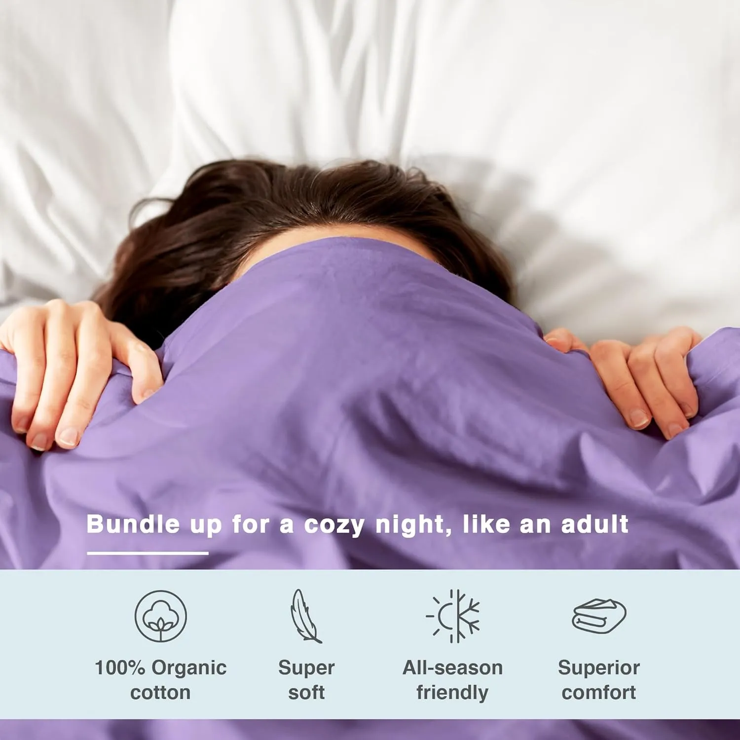 Fabdreams GOTS Certified 100% Organic Cotton Duvet Cover Queen Size - 400 TC Sateen - Soft - Silky - Zipper Closure - Edge Ties - 1 Duvet Cover (90"x92")   2 Pillow Shams (20"x26") - Lilac, 3 Piece