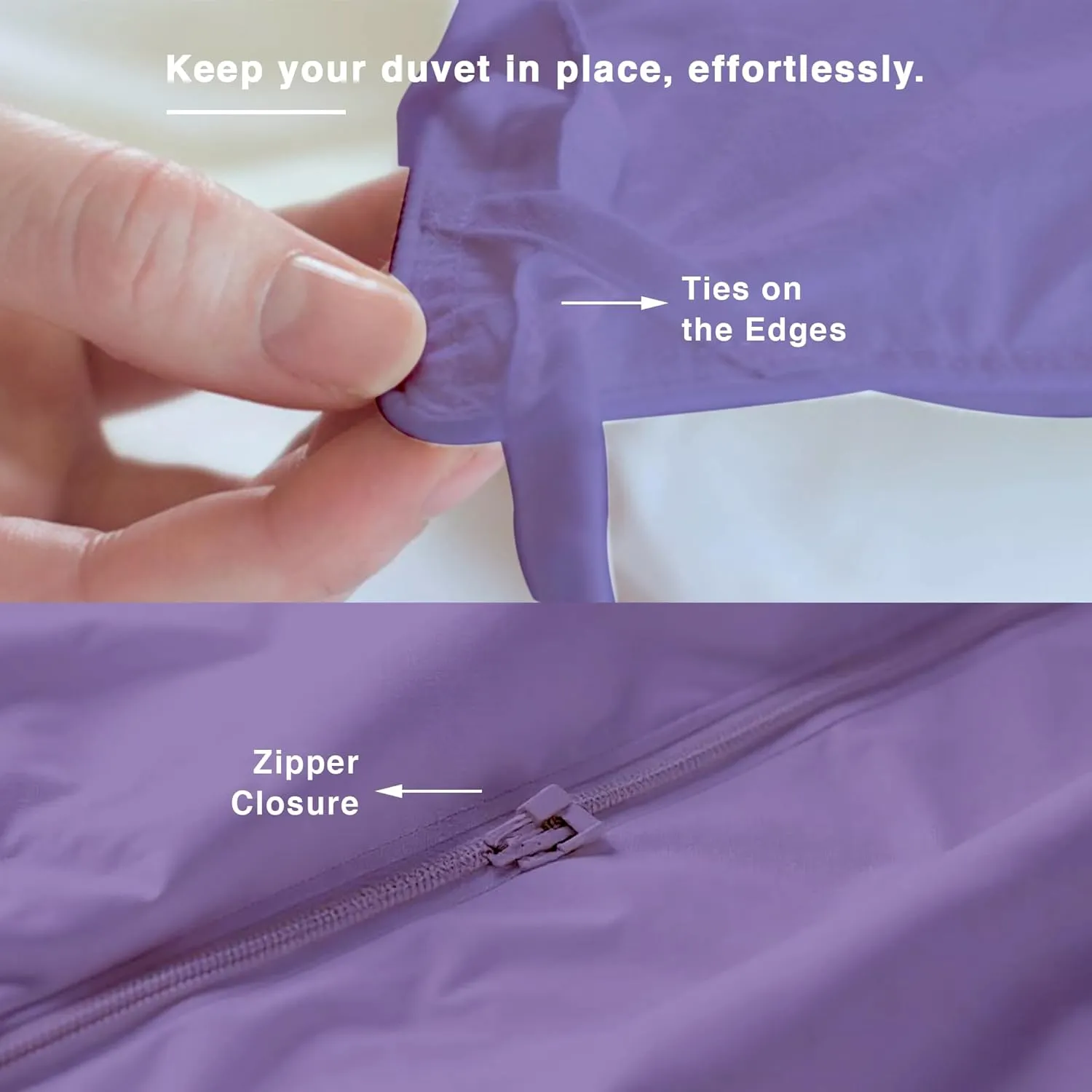 Fabdreams GOTS Certified 100% Organic Cotton Duvet Cover Queen Size - 400 TC Sateen - Soft - Silky - Zipper Closure - Edge Ties - 1 Duvet Cover (90"x92")   2 Pillow Shams (20"x26") - Lilac, 3 Piece