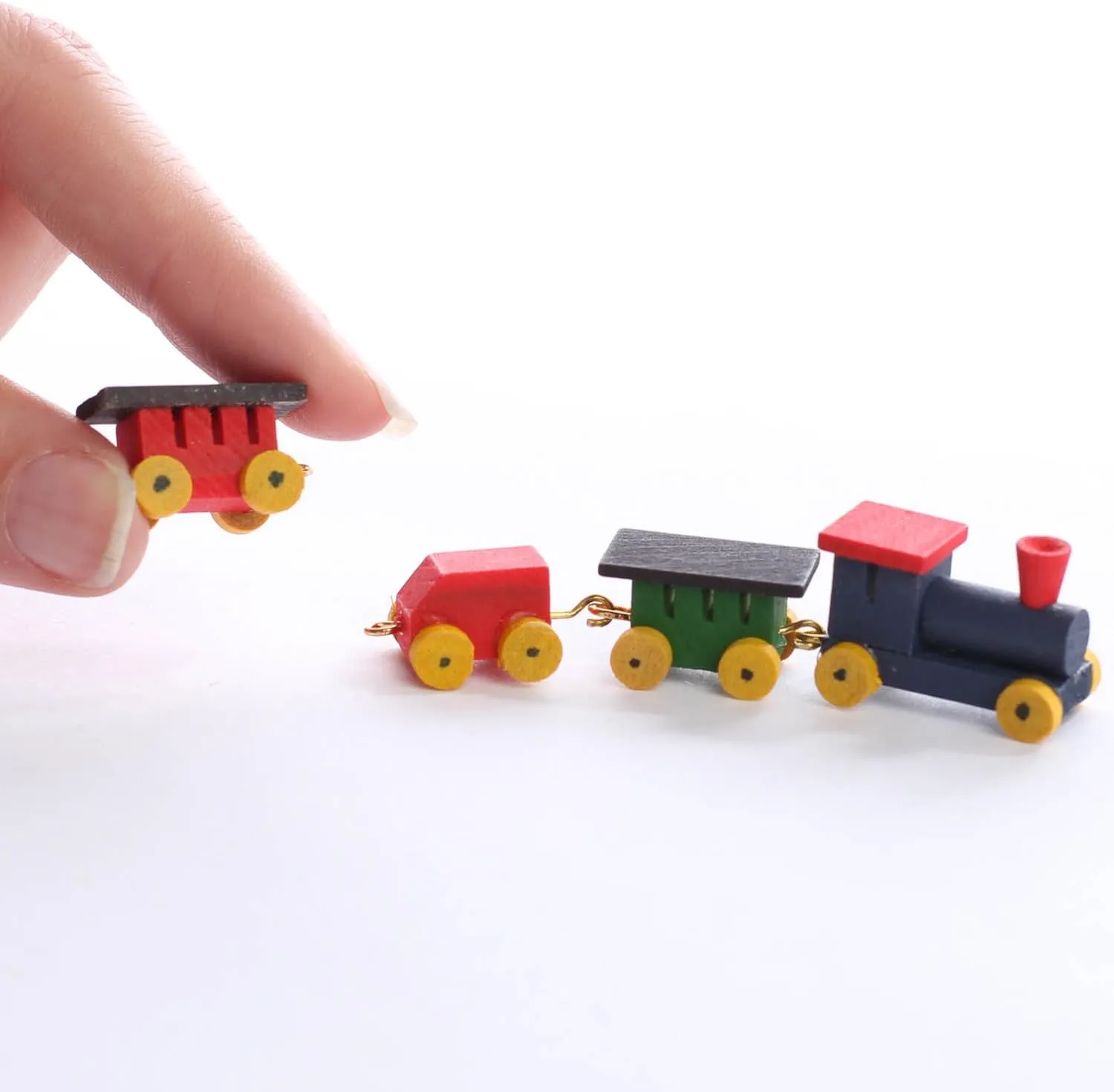 Factory Direct Craft 6 Adorable Miniature Wood Painted Toy Train Sets for Dollhouses, Fairy Gardens, Displays and Crafting