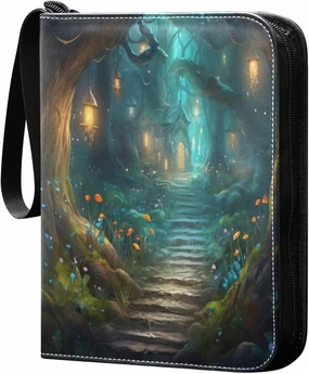 Fairy Fantasy Forest Card Binder 4-Pocket, 400 Pockets PU Waterproof Zippered Collector Card Album with 50 Removable Sleeves for Trading, Game Cards