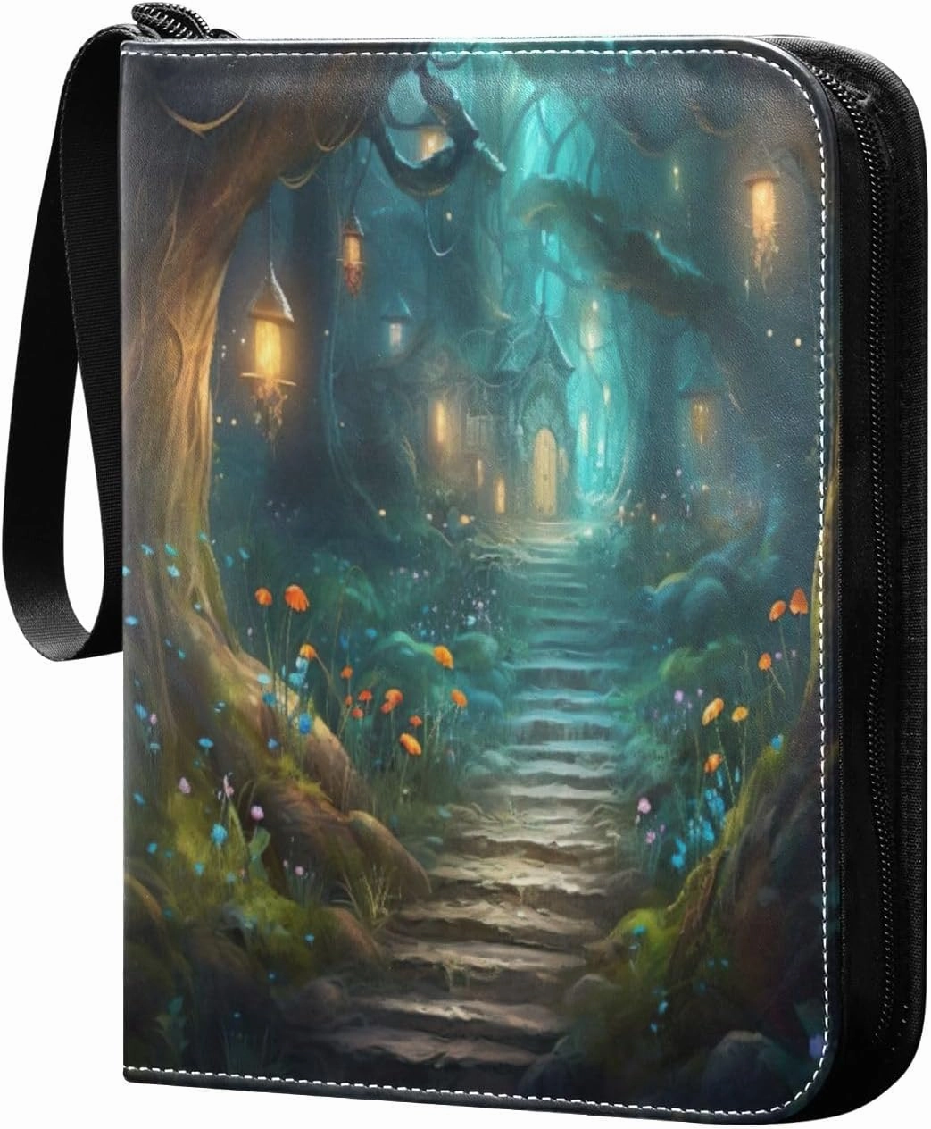 Fairy Fantasy Forest Card Binder 4-Pocket, 400 Pockets PU Waterproof Zippered Collector Card Album with 50 Removable Sleeves for Trading, Game Cards