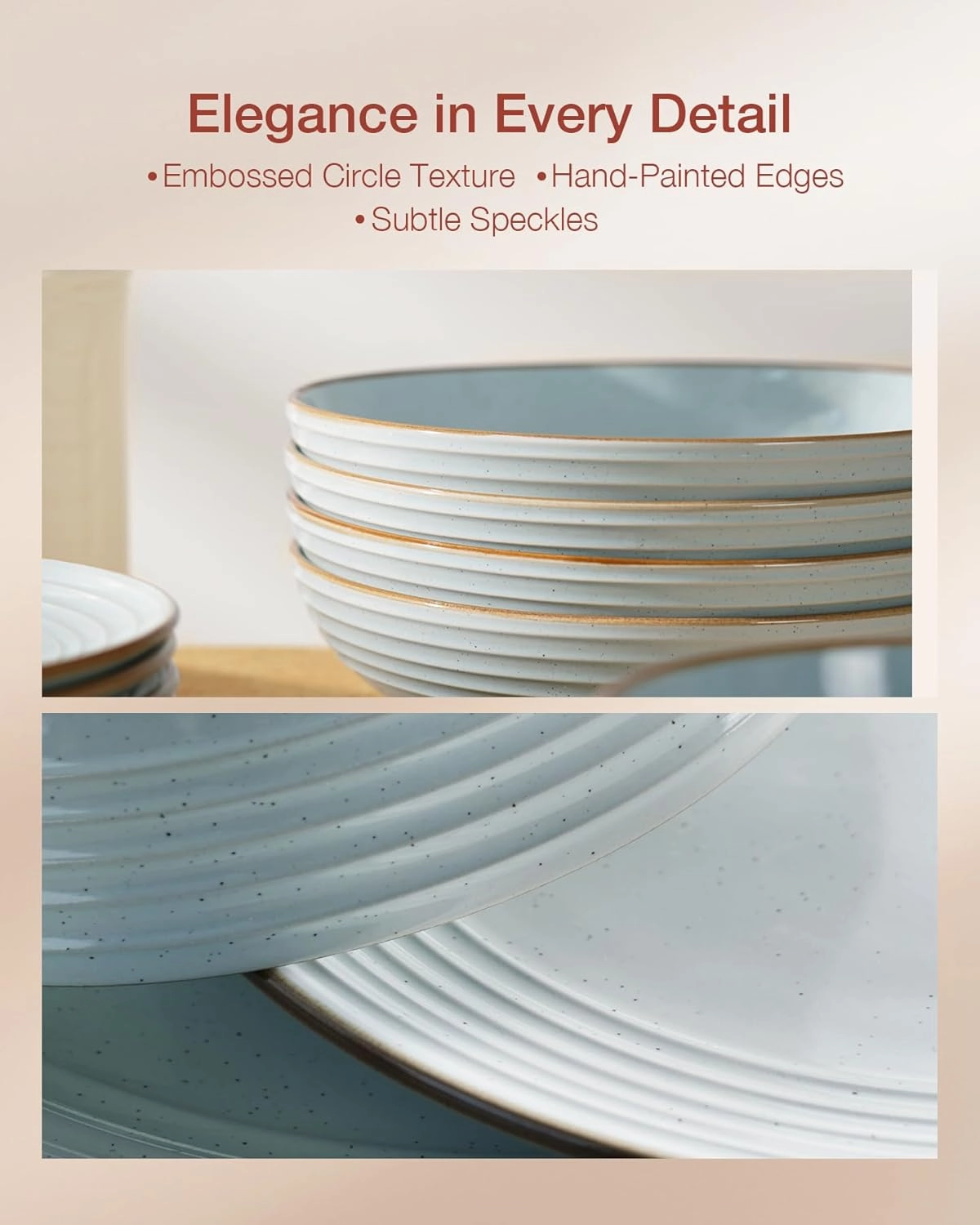 Famiware Jupiter Dinnerware Set, Plates and Bowls Dish Sets for 4 (12 Pieces), Microwave and Dishwasher Safe Stoneware Tableware, Chip and Scratch Resistant, Light Blue