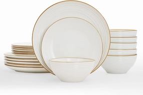 Famiware Jupiter Dinnerware Set, Plates and Bowls Dish Sets for 6 (18 Pieces), Microwave and Dishwasher Safe Stoneware Tableware, Chip and Scratch Resistant, White