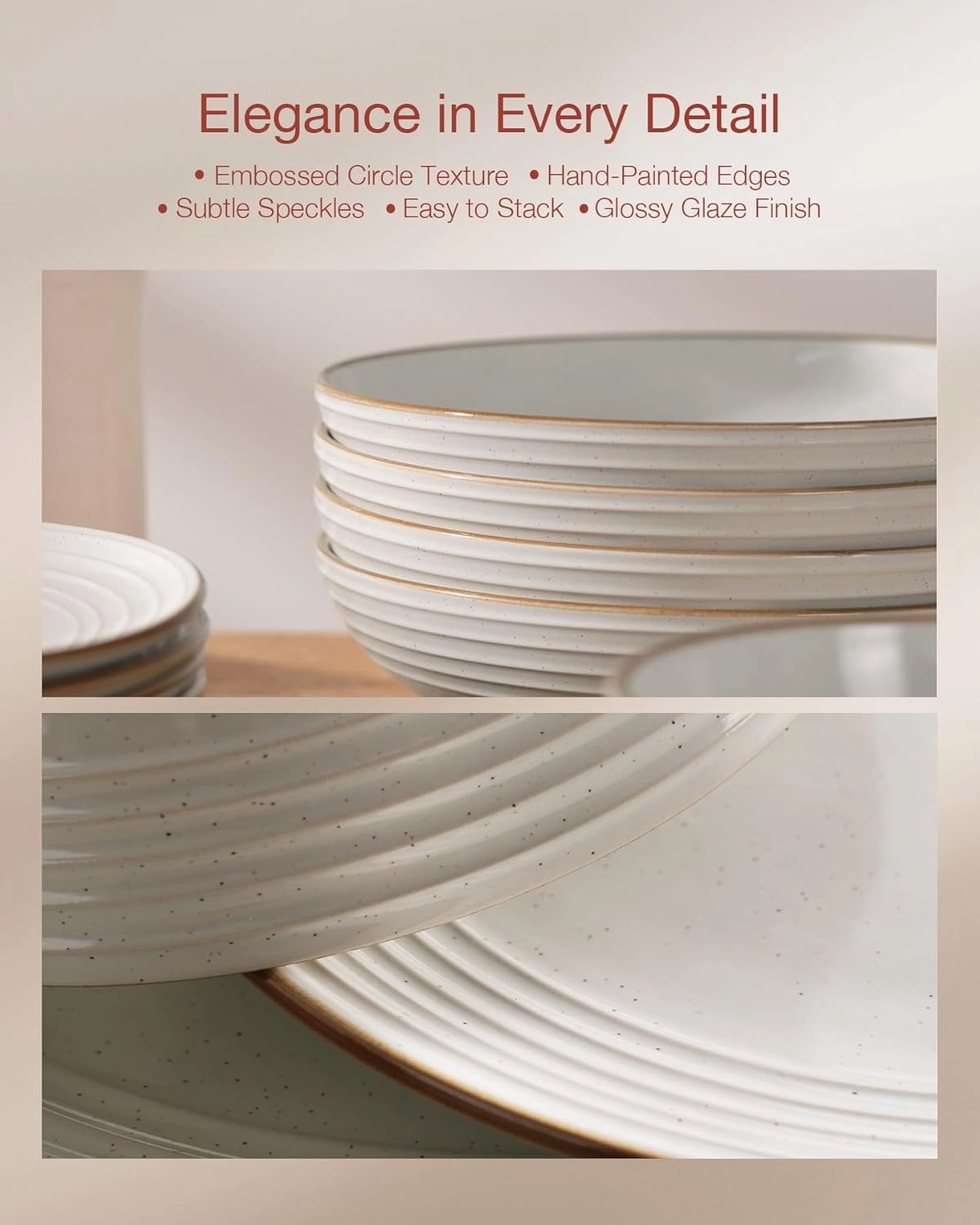 Famiware Jupiter Dinnerware Set, Plates and Bowls Dish Sets for 6 (18 Pieces), Microwave and Dishwasher Safe Stoneware Tableware, Chip and Scratch Resistant, White