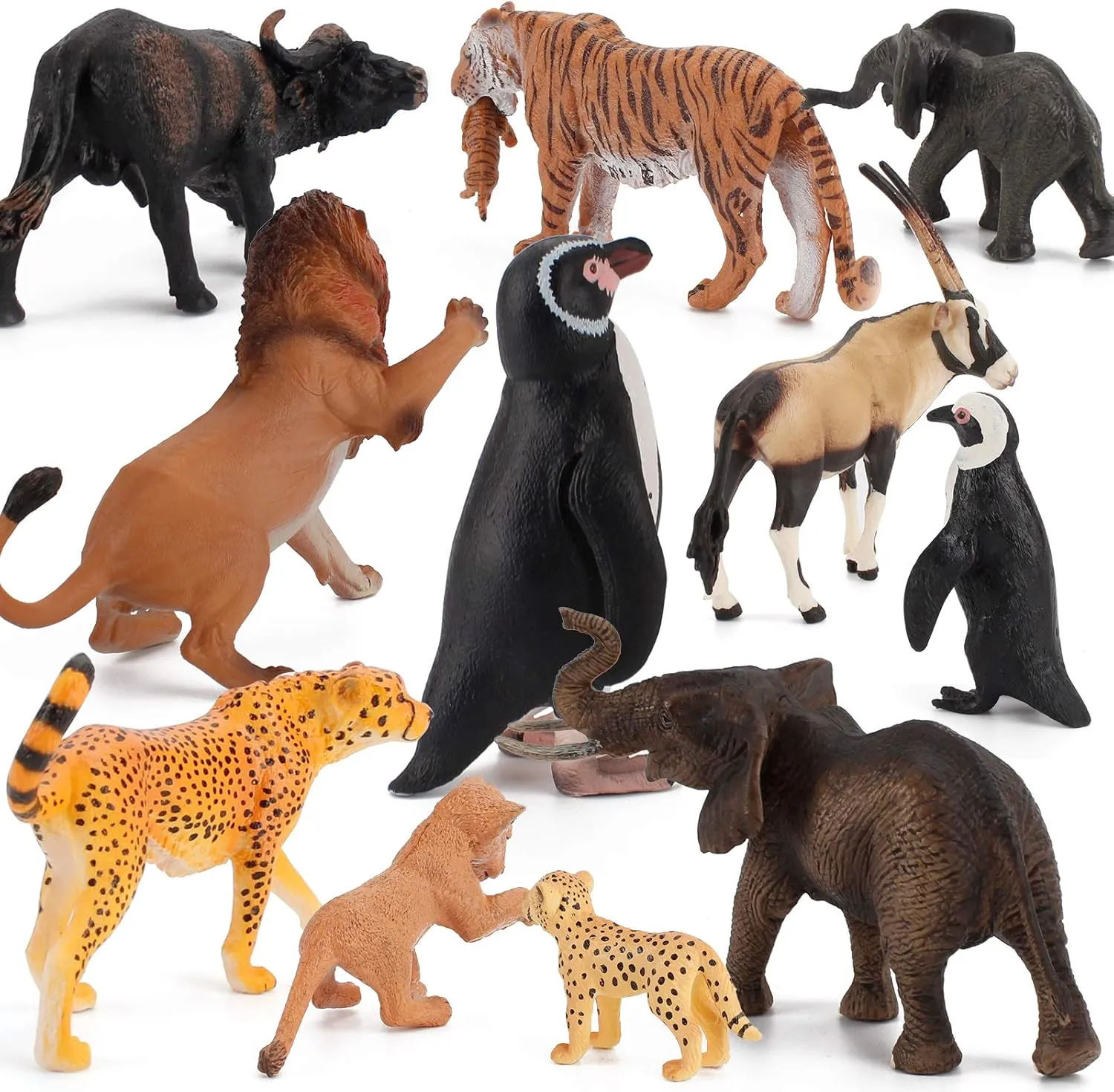 Fantarea 11 PCS Africa Wild Animal Model Figures Elephant Penguin Lion Antelope Cheetah Figurines Party Favors Supplies Cake Toppers Decoration Set Toys for 5 6 7 8 Years Old Boys Girls Kid