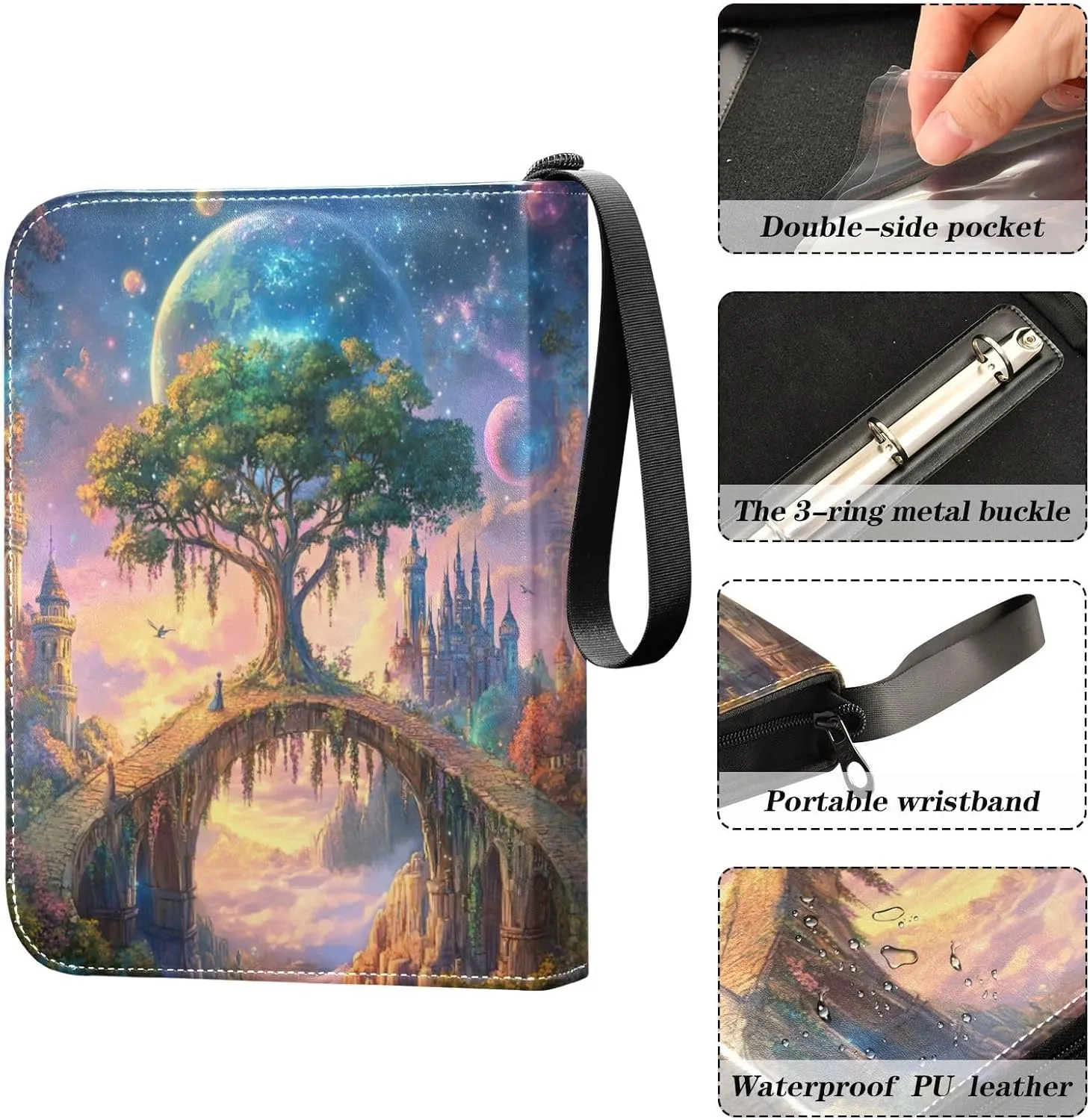 Fantasy Colorful Castles Trading Card Binders 4-Pocket Card Album Fits 400 Cards for Baseball Card, Football Card