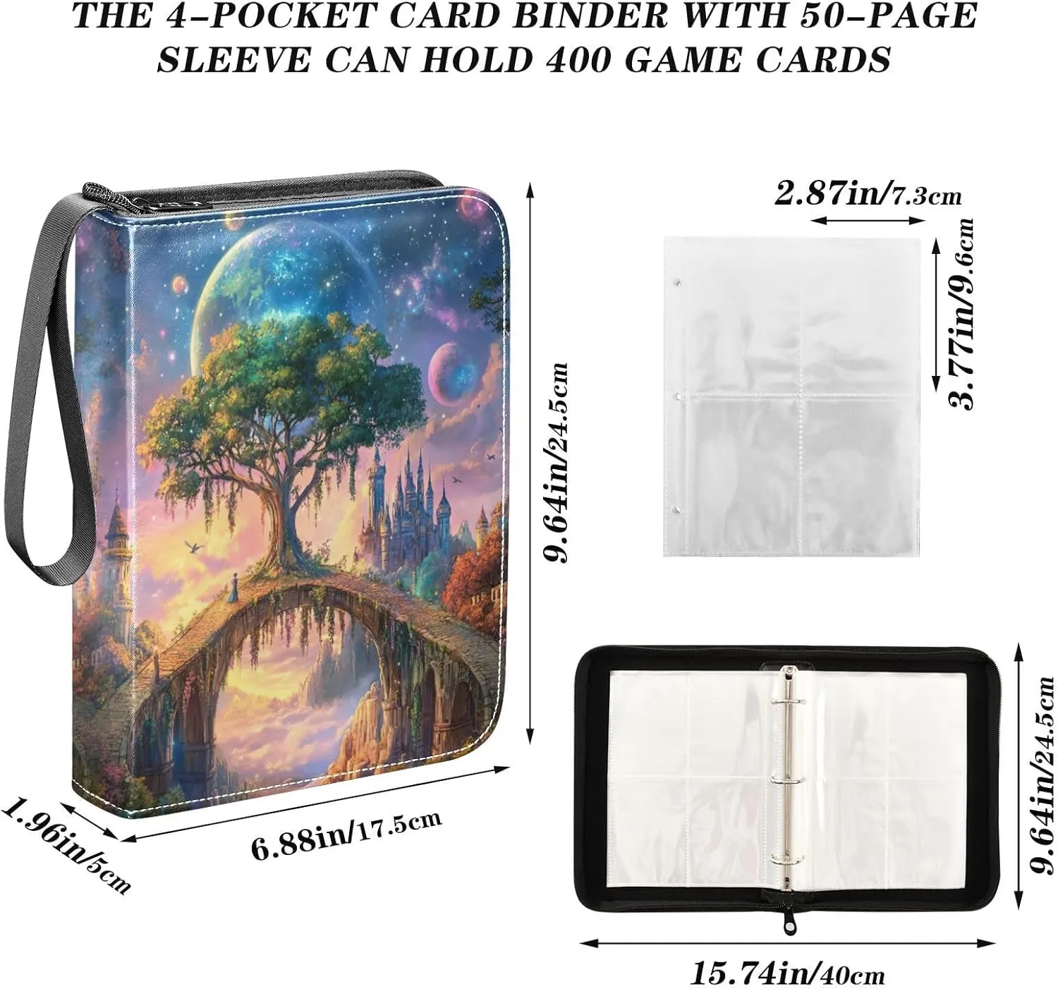 Fantasy Colorful Castles Trading Card Binders 4-Pocket Card Album Fits 400 Cards for Baseball Card, Football Card